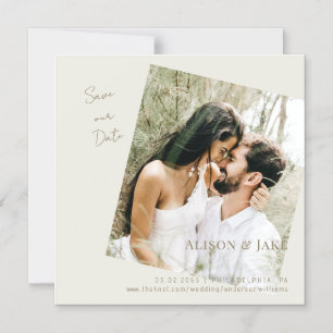Wedding Photo Cream Save our Date Gold Text Magnetic Invitation