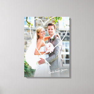 WEDDING PHOTO cute hand drawn heart overlay Canvas Print