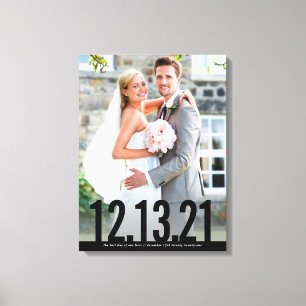 WEDDING PHOTO DATE memory bold black type overlay Canvas Print