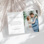 wedding photo delicate lettering thank you card<br><div class="desc">A modern simple wedding thank you card with a wonderful black lettering and a personalised photo of the bride and groom. Add a personal thank you message to your guests.</div>