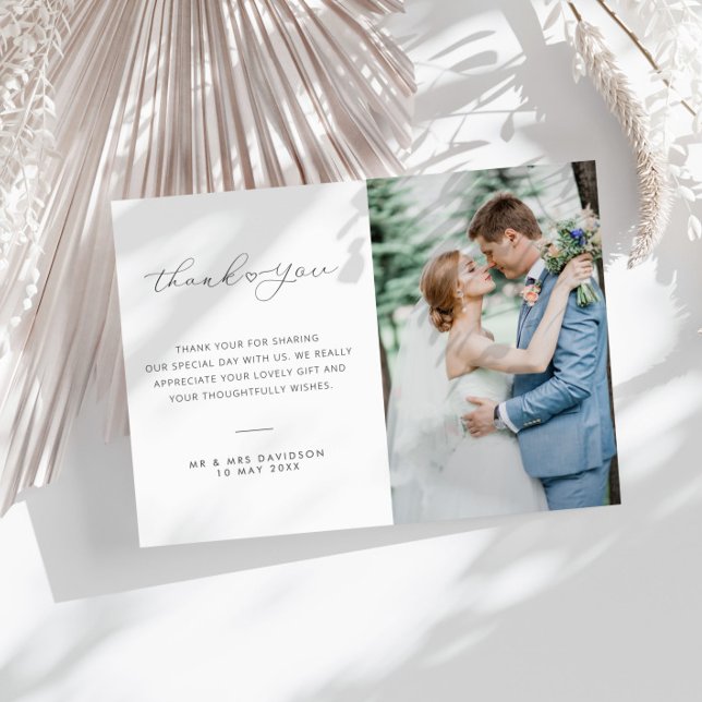 wedding photo delicate lettering thank you card (Creator Uploaded)