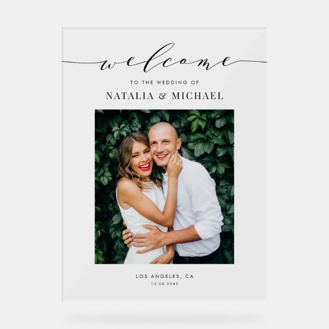 Wedding Photo Design with Black Dainty Script Acrylic Sign (Front)