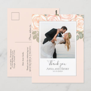 Wedding Photo Elegant Blush Pink Thank You Postcard
