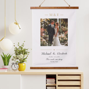 Wedding Photo Elegant Cream Gold Modern Custom Hanging Tapestry