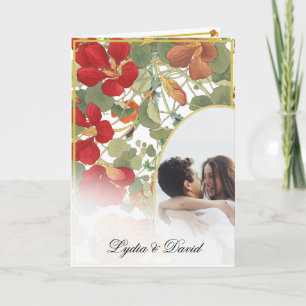 Wedding Photo Elegant Floral Autumn Orange Modern Invitation