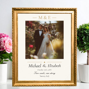 Wedding Photo Elegant Ivory Gold Modern Custom Poster