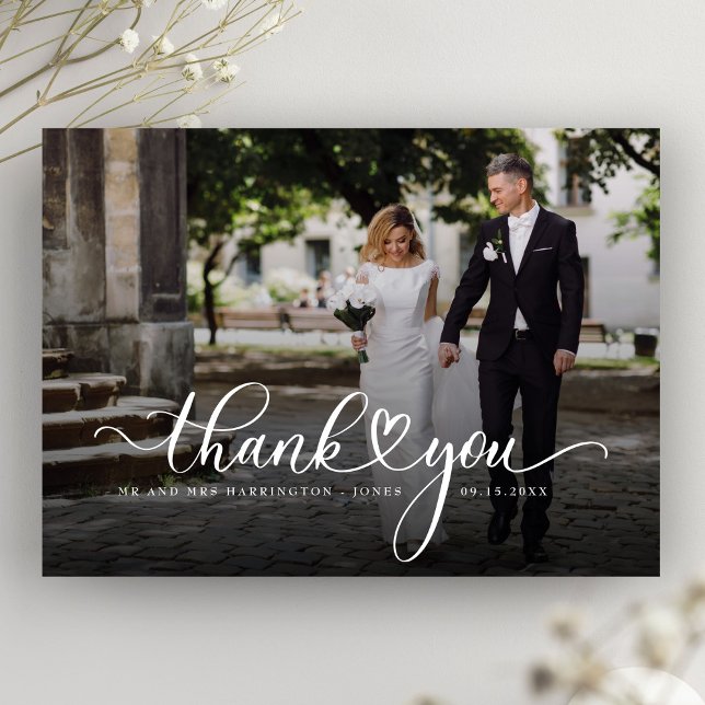 Wedding Photo Elegant Script Font Thank You Card (Creator Uploaded)