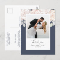 Wedding Photo Elegant Thank You Slate Blue