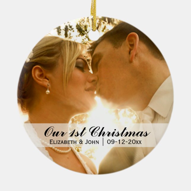 Wedding Photo First Christmas Ceramic Tree Decoration (Back)