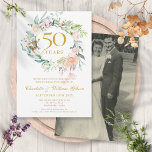 Wedding Photo Floral Garland 50th Anniversary Invitation<br><div class="desc">Featuring a delicate watercolour floral greenery garland,  this pretty botanical 50th wedding anniversary invitation can be personalised with your special anniversary details. The reverse your favourite wedding photo. Designed by Thisisnotme©</div>