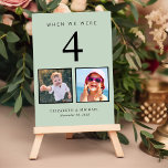 Wedding Photo Fun Sage Green Table Number<br><div class="desc">Fun sage green wedding reception table numbers. Each table number corresponds to photos of the bride and groom at that same age. For example, for Table 4, personalise the table number with "4" and add photos of the bride and groom when they were 4 years old. If you have a...</div>