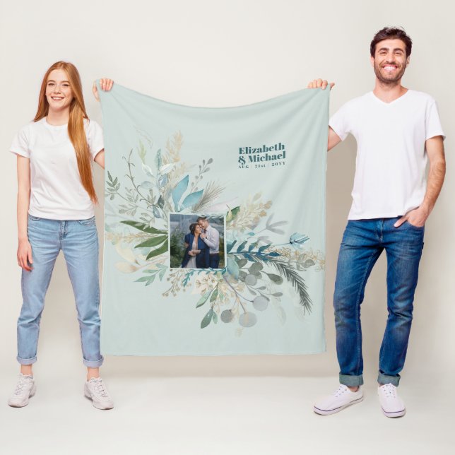 Wedding Photo Gift GREENERY Modern Custom Chic Fleece Blanket (In Situ)