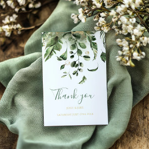 Wedding photo, green leaves garden wedding thank you card