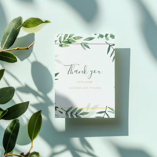 Wedding photo, green leaves wedding thank you card