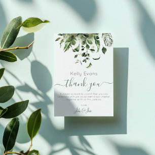 Wedding photo, green leaves wedding thank you card