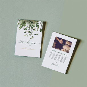 Wedding photo, green leaves wedding thank you card