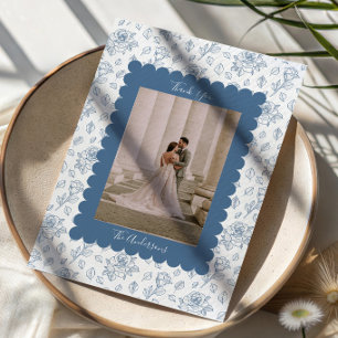 Wedding Photo Guest Appreciation Blue Floral Thank You Card