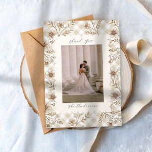 Wedding Photo Guest Appreciation Gingham Floral Thank You Card