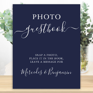 Wedding Photo Guest Modern Calligraphy Navy Blue Poster