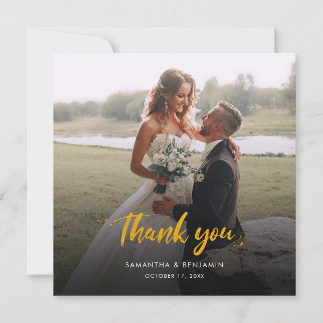 Wedding Photo Hand-Lettered Couples Thank You Card (Front)