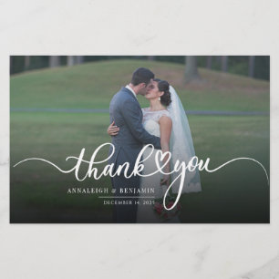 Wedding Photo Hand Lettered Heart Thank You Card