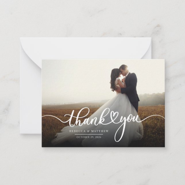 Wedding Photo Hand-Lettered Thank You Card (Front)