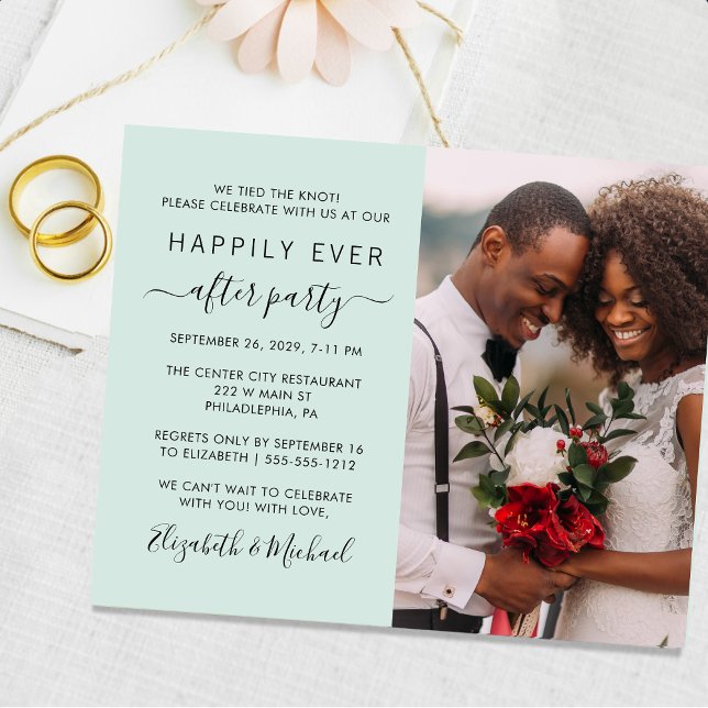 Wedding Photo Happily Ever After Party Mint Invite (Creator Uploaded)