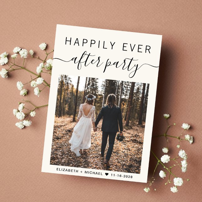 Wedding Photo Happily Ever After Party QR Code Announcement (An chic Happily Ever After Party Invitation to set the tone for an unforgettable event)