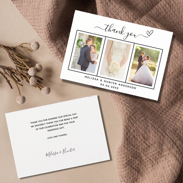 Wedding photo heart script elegant luxury thank you card (Creator Uploaded)