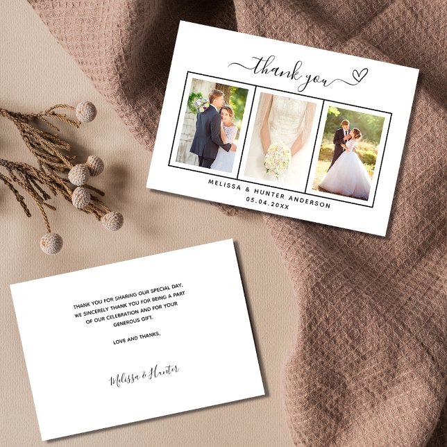 Wedding photo heart simple script elegant thank you card (Creator Uploaded)