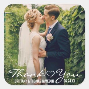 Wedding Photo Heart Thank You Square Sticker
