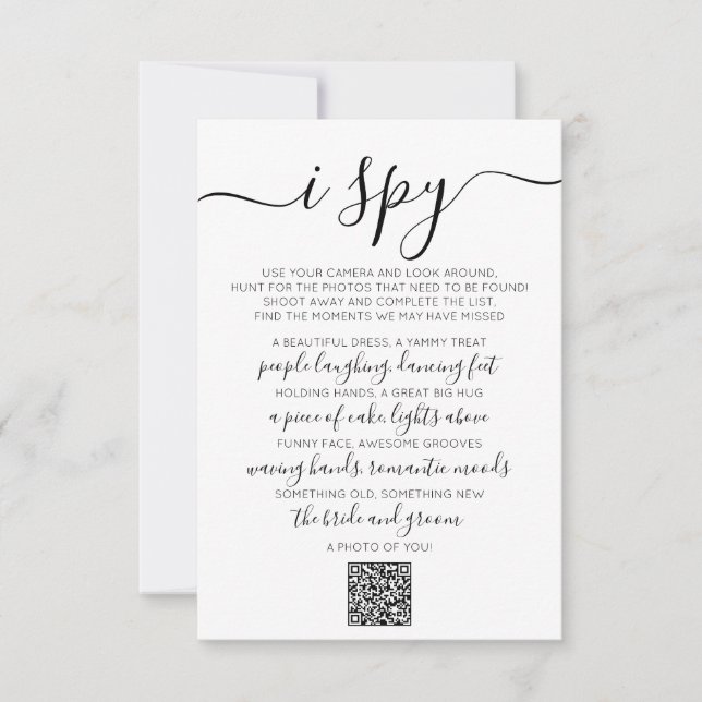 Wedding Photo Hunt Game I Spy Game QR Code Card (Front)