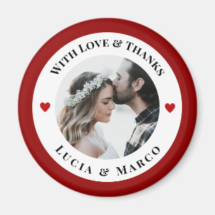 Wedding Photo in White Circle with Red Heart Magnet