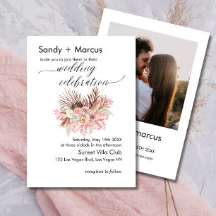 Wedding Photo Invitation Boho Dusty Rose Floral