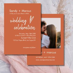 Wedding Photo Invitation Boho Heart Terracotta