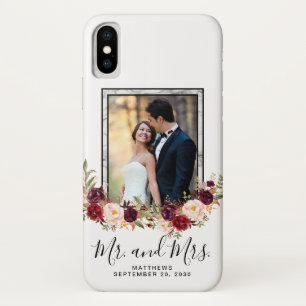 Wedding Photo Keepsake Burgundy Floral Marble Case-Mate iPhone Case