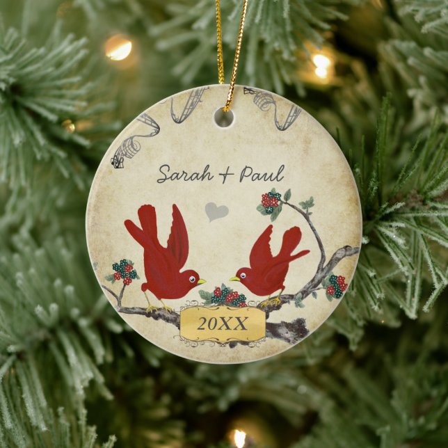 Wedding Photo Keepsake Couples 1st Christmas Ceramic Tree Decoration (Tree)