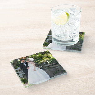 Wedding Photo Keepsake Wedding Date Glass Coaster