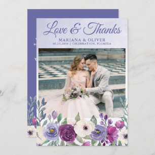 Wedding Photo Love and Thanks Card Purple Fuchsia