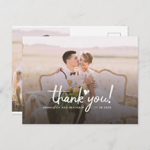 Wedding Photo Love Heart Script Thank You Postcard