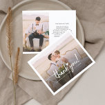 Wedding Photo Love Heart Thank You Card<br><div class="desc">A great and thoughtful way to thank your family, friends, and coworkers who showed up on your wedding day to support and celebrate your special day, with this modern minimalist wedding photo thank you card, featuring script hand lettered "thank you" and a love heart. Easily change the custom message on...</div>