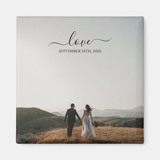 Wedding Photo Memory Love Script Wedding Magnet (Front)