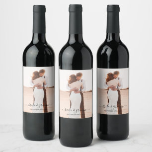 Wedding Photo Memory Love Script Wine Label