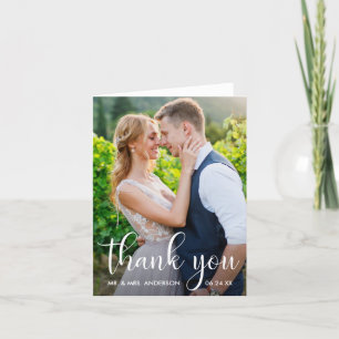 Wedding Photo Modern Calligraphy Script Note Thank You Card