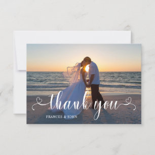 Wedding Photo Modern Heart Swash Script Thank You Card