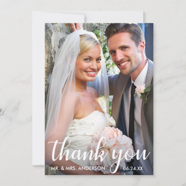 Wedding Photo | Modern Script Thank You Card (Front)