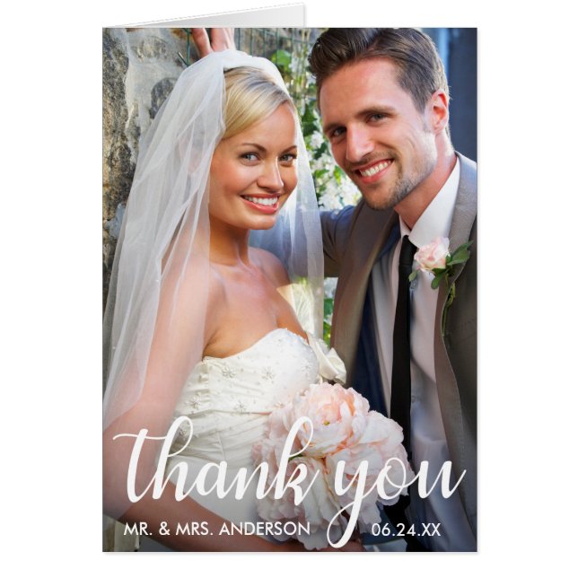 Wedding Photo | Modern Script Thanks Fold Card (Front)