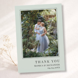 Wedding photo modern simple sage green thank you card