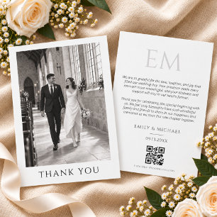Wedding Photo Monogram QR Code Thank You Card