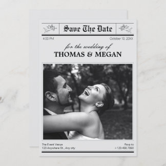 Wedding photo newspaper save the date
